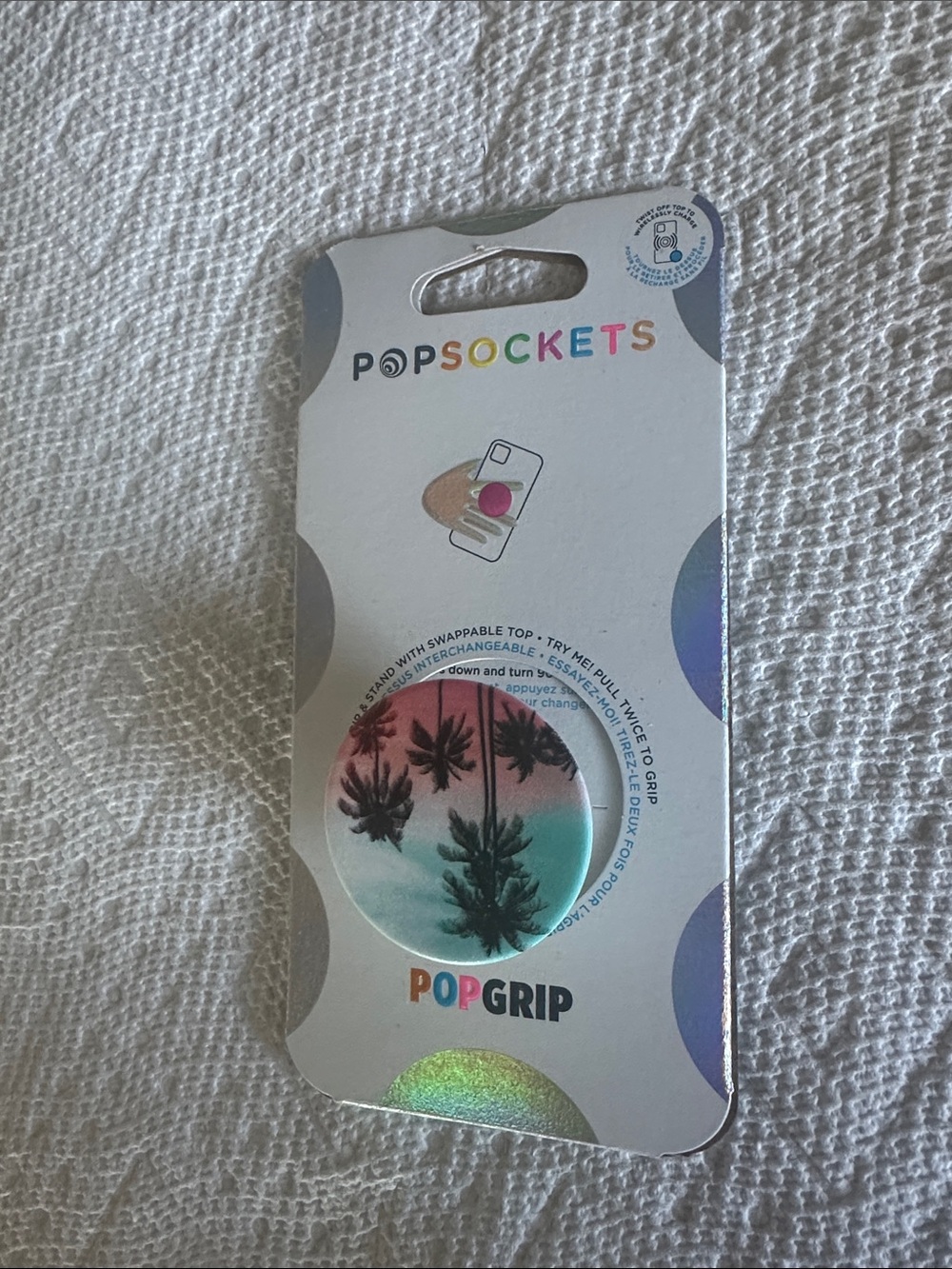 PopSocket PopGrip Phone Grip with Palm Tree Gradient - Pink/Blue/Green